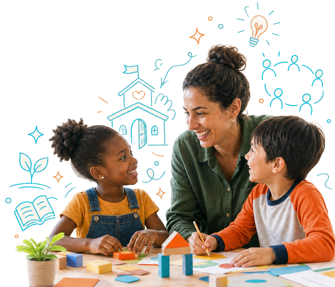 Teacher with two students in a microschool